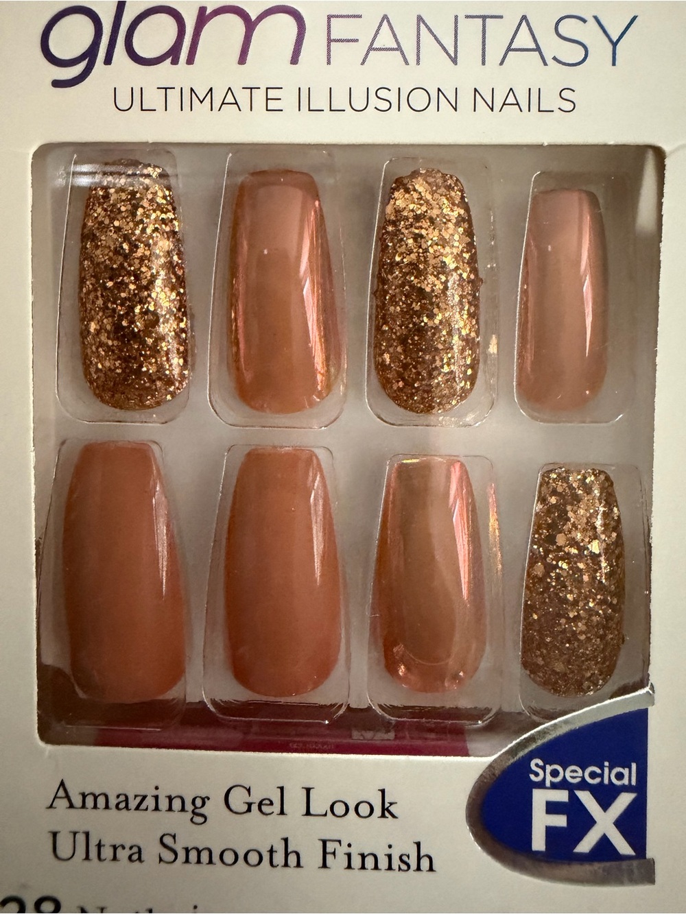 **NWT** Nude Pink & Gold Glitter Press-On Nails - Special FX